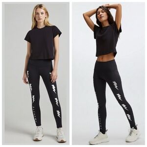 ALCHEMY Black Active 365 Leggings, Silver Metallic Lighting Bolt Contrast sz. XS